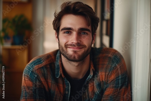 close up portrait of young smiling handsome guy