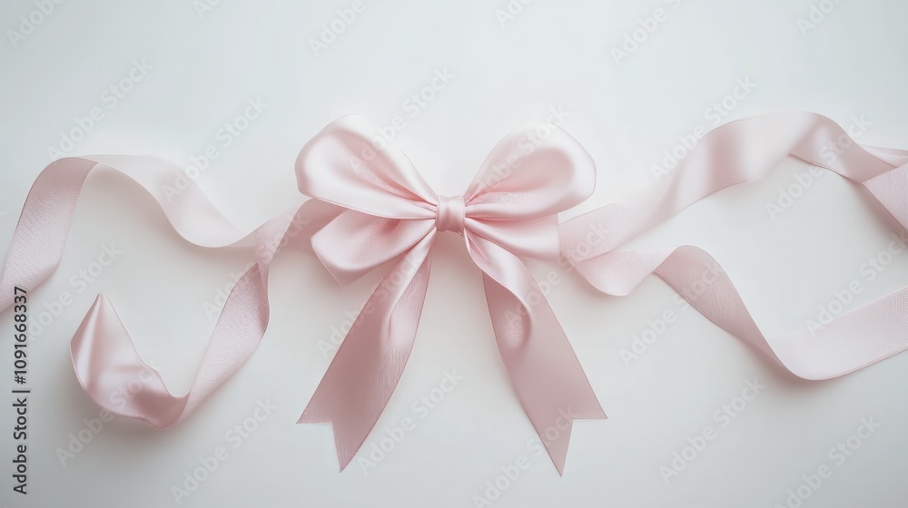 a pink ribbon bow with long ribbon on a white background - generative ai a pink ribbon bow with long ribbon on a white background - generative ai