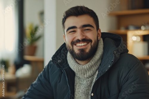 close up portrait of young smiling handsome guy