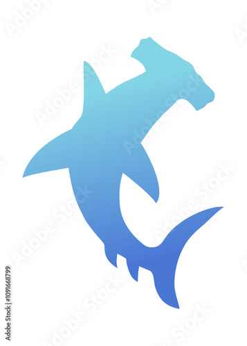 Ilustración de vida marina. Silueta aislada de tiburón martillo