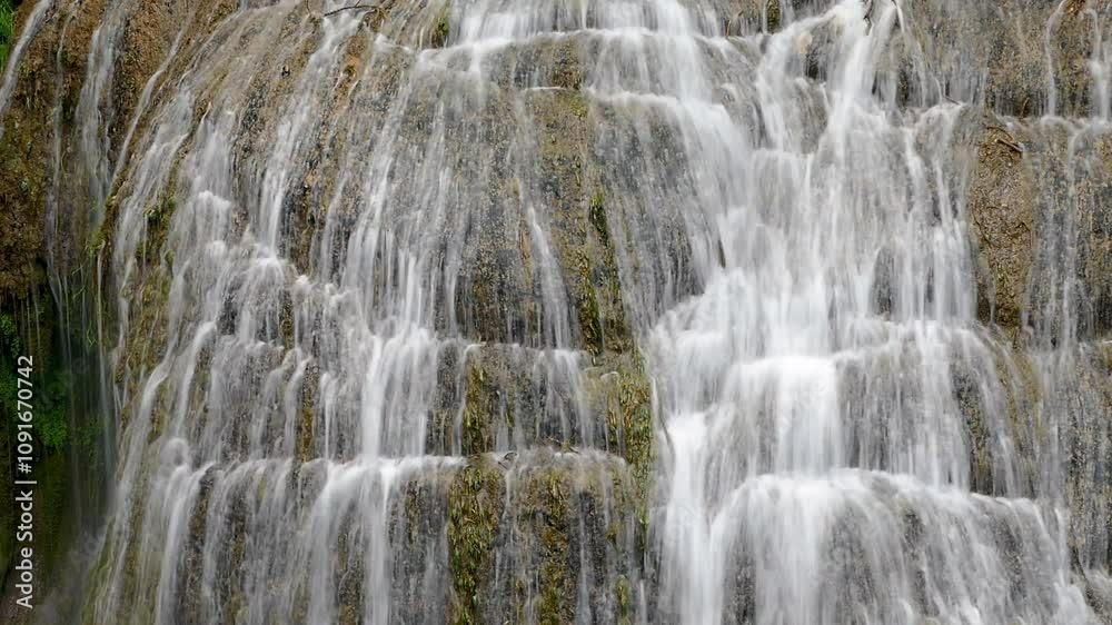 Close up view of waterfall. Silk effect. Long exposure. Time Lapse ...
