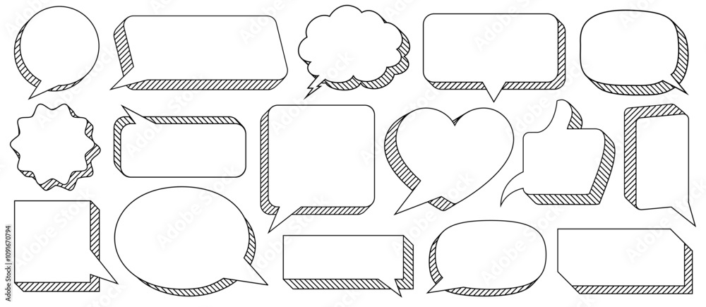 Fototapeta premium Speech bubble set 3d style cloud talk black white color isolated on white background vector 10 eps