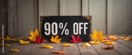 Autumn themed 90% discount design. Autumn design for special discount days.