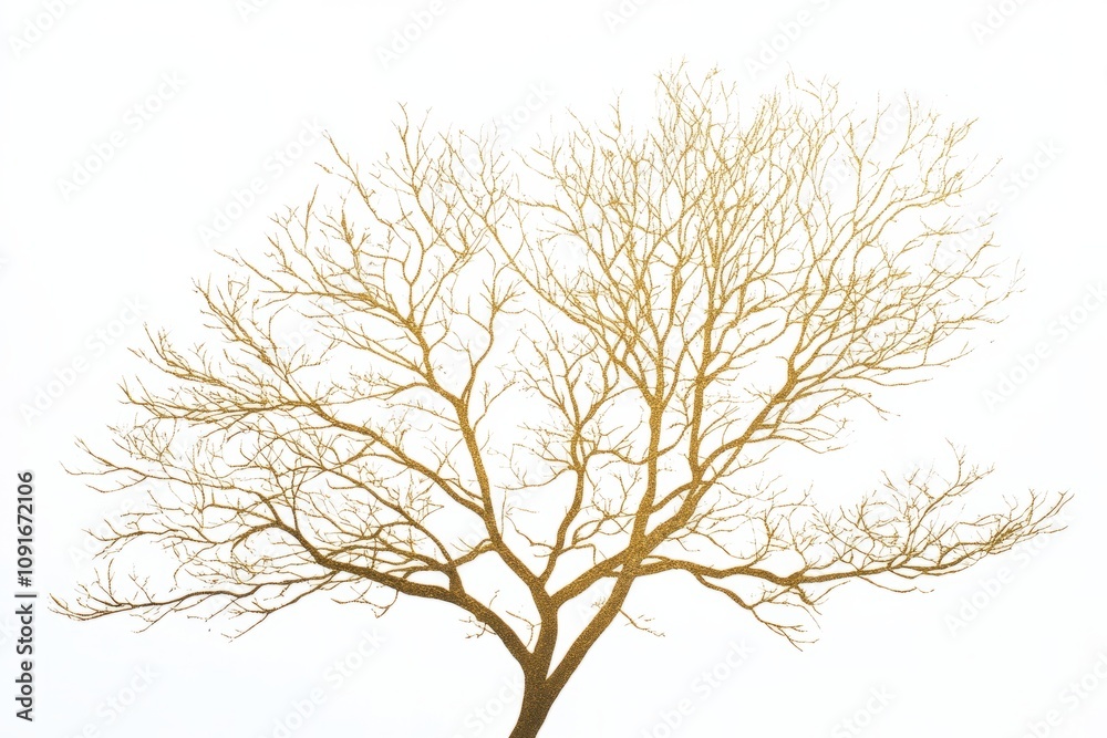 Obraz premium Golden silhouette of a barren tree against a bright backdrop captures the essence of winter stillness and nature\'s beauty