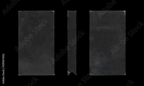 composition of Old VHS video cassette cover box png isolated with clear area for mockup on black background in retro Y2K style