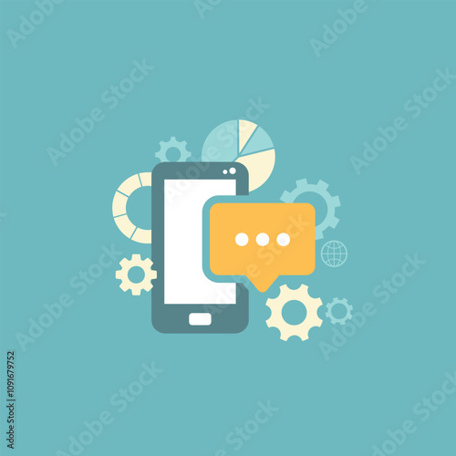 Chat messages notification on smartphone vector illustration, flat speech bubble on mobile phone screen