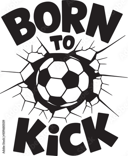 A soccer ball breaking through a cracked wall silhouette vector illustration file