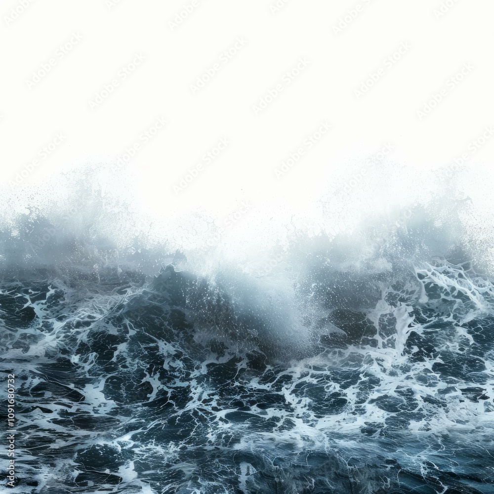 Obraz premium Giant waves with white foam crests are breaking over a dark blue ocean