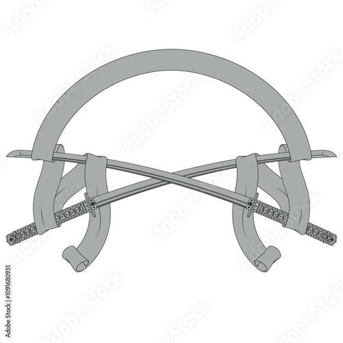 Samurai sword with ribbon, katana from ancient feudal Japan with ribbon, weapon used by samurai warriors with ribbon