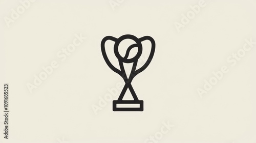 ennis racket and ball crossed under a stylized Grand Slam trophy silhouette, clean design with sharp monochrome lines photo