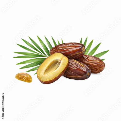 Big dates isolated. Dry date fruits heap, medjool, medjoul or majhool,  photo