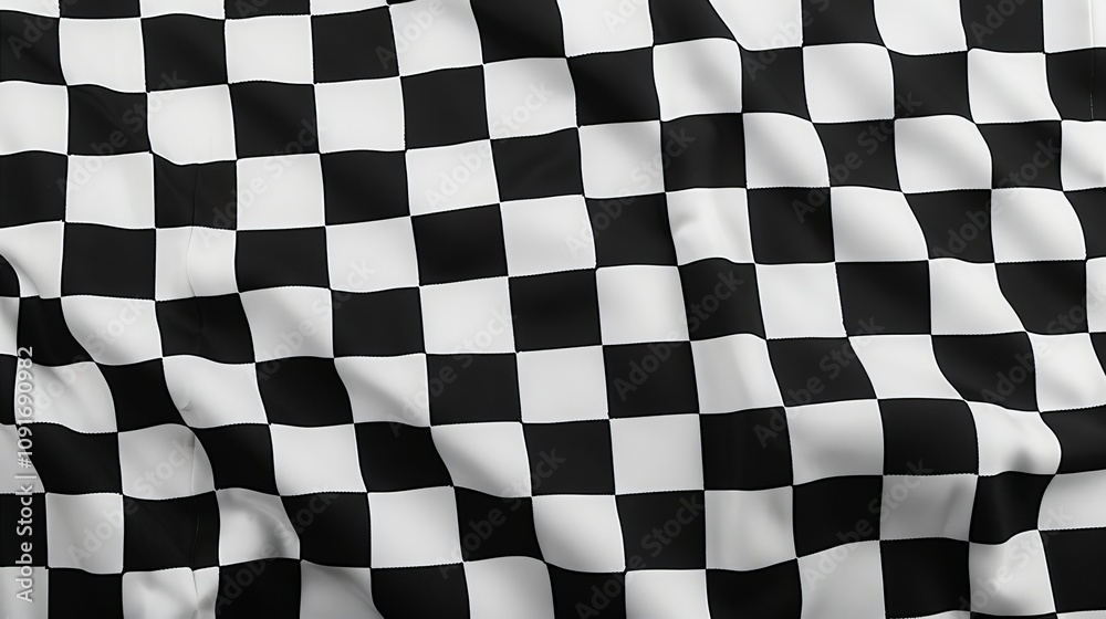 Fototapeta premium A flowing fabric featuring a classic black and white checkered pattern, emphasizing movement and texture.