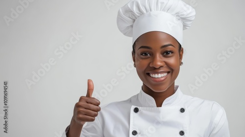 African Female Chef Expressing Satisfaction in a Commercial Kitchen Generative AI photo