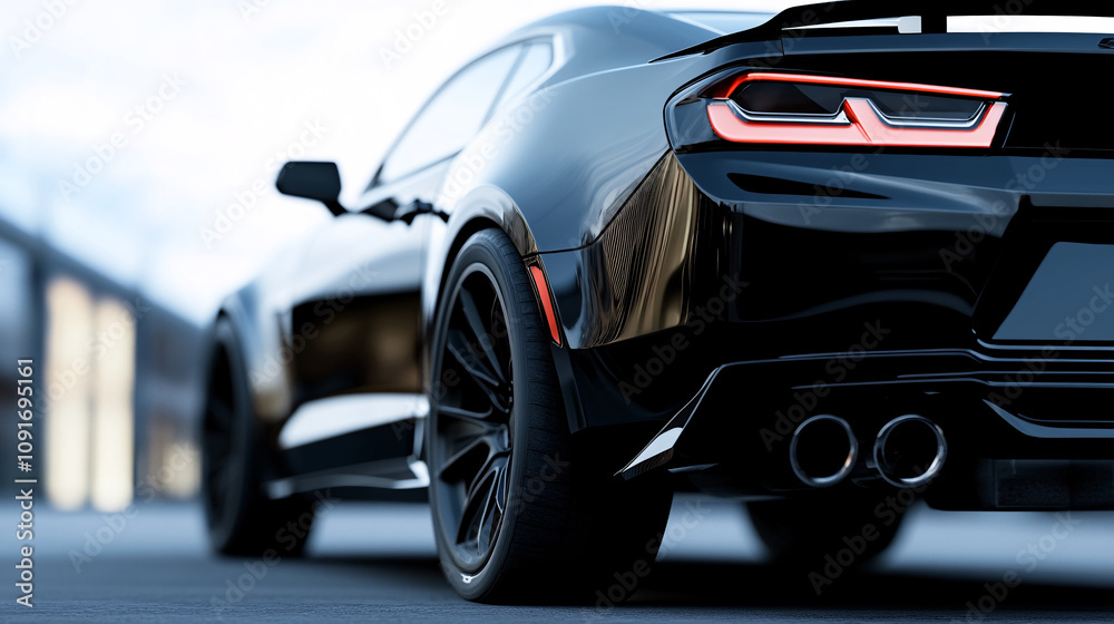 Naklejka premium Black sports car rear view with sleek design