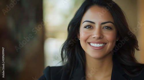 Wallpaper Mural Portrait of a Smiling Woman with Dark Hair Torontodigital.ca
