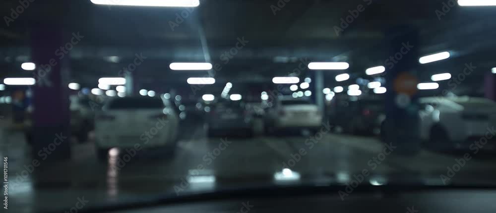 POV shot driving car underground parking POV shot driving car underground parking