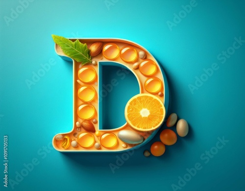 vitamin d deficiency concept with big 3d letter on blue background