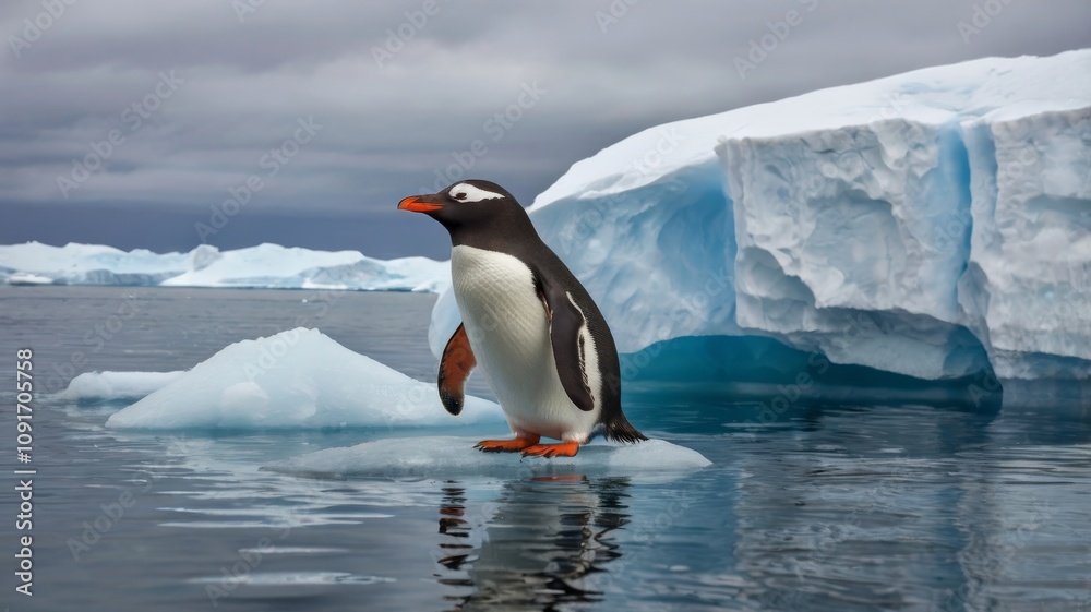 Fototapeta premium Penguin in iceberg in Antarctic waters polar regions. 