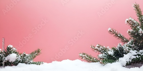 Snowfall banner. Winter scene with snowfall on pink background.