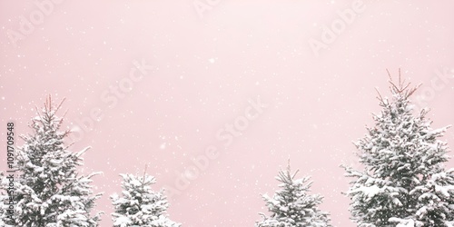 An isolated snowfall feature located on the right side, contrasted against a panoramic pink backdrop with generous copy space.