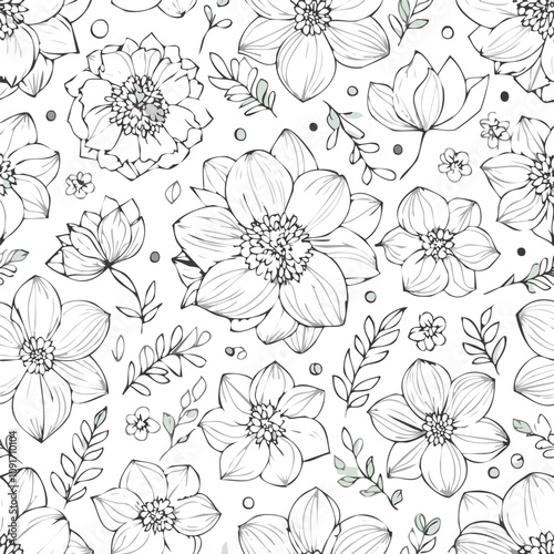 Seamless pattern of hand drawn elegant floral