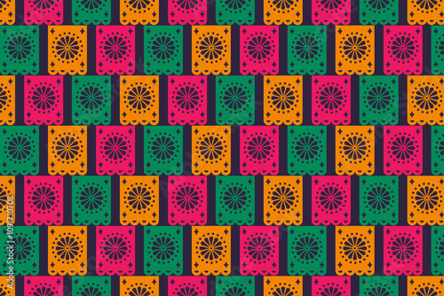 Mexican seamless pattern with papel picado. Vector illustration for Cinco de Mayo holiday.