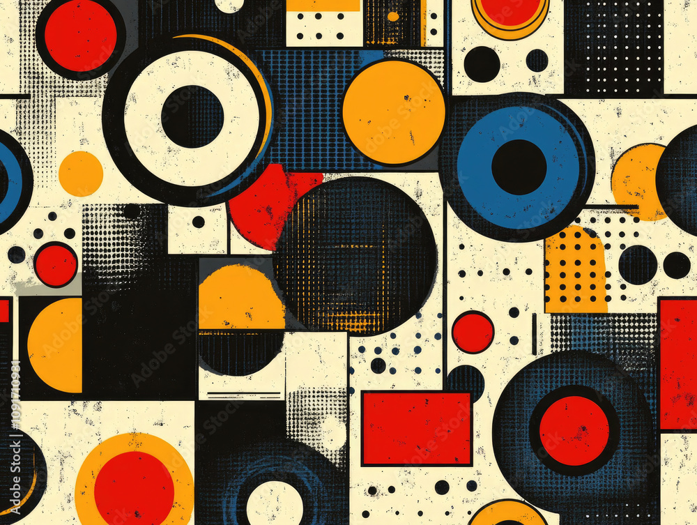 Obraz premium Geometric Abstract Art with Red, Blue, Yellow, and White Shapes