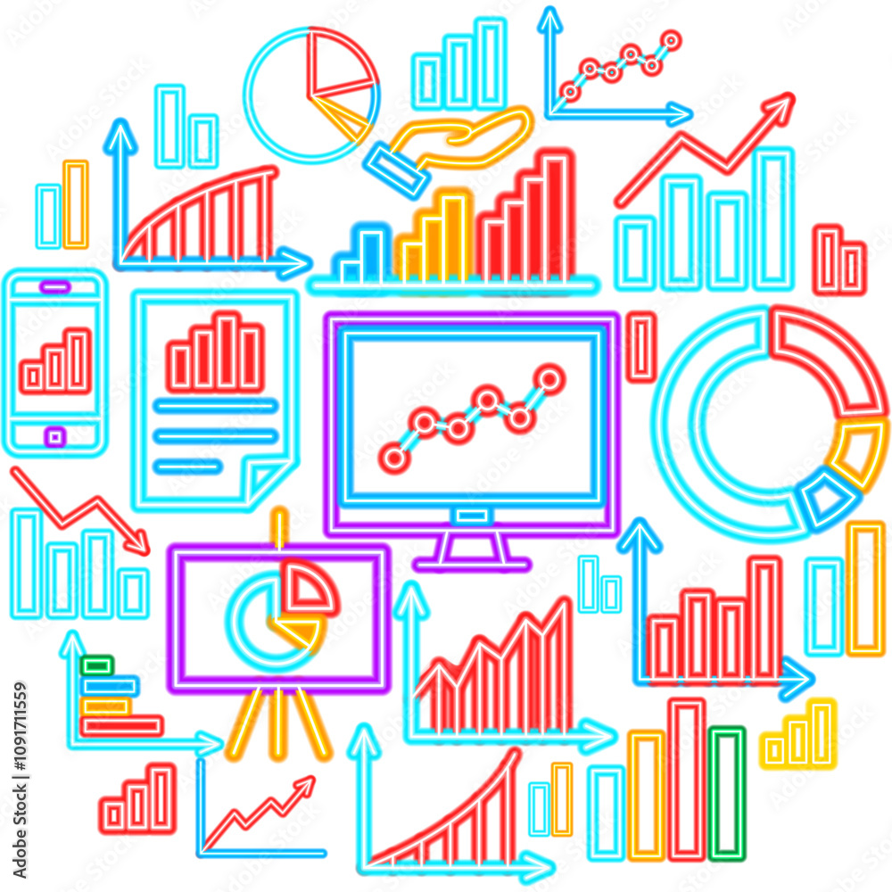 Data Statistics Neon Poster. Vector Illustration of Analytics Promotion Concept. Data Statistics Neon Poster. Vector Illustration of Analytics Promotion Concept.