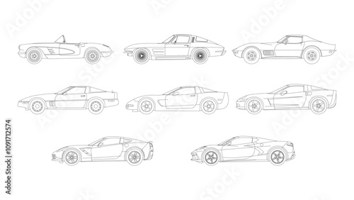 Fotografía Set of  Chevrolet Corvette USA Legendary Sport Car Coupe Vector Speed Heritage H