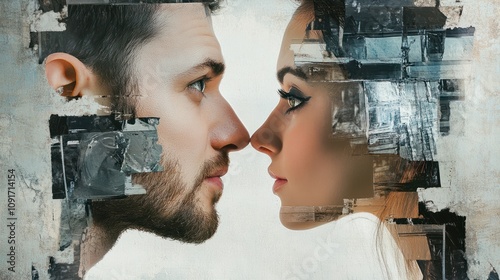 Competition between a man and a woman, gender equality. Art collage. photo