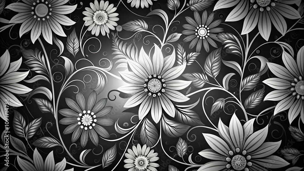 Obraz premium Black and white abstract floral wallpaper with a stylized, artistic approach, bohemian style, black and white, abstract florals, modern design