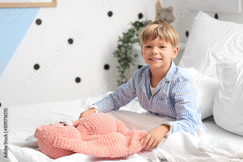 Cute little happy boy in pa...