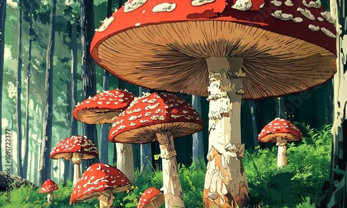 Beautiful Forest Landscape in Anime Manga Video with Nature Ambience