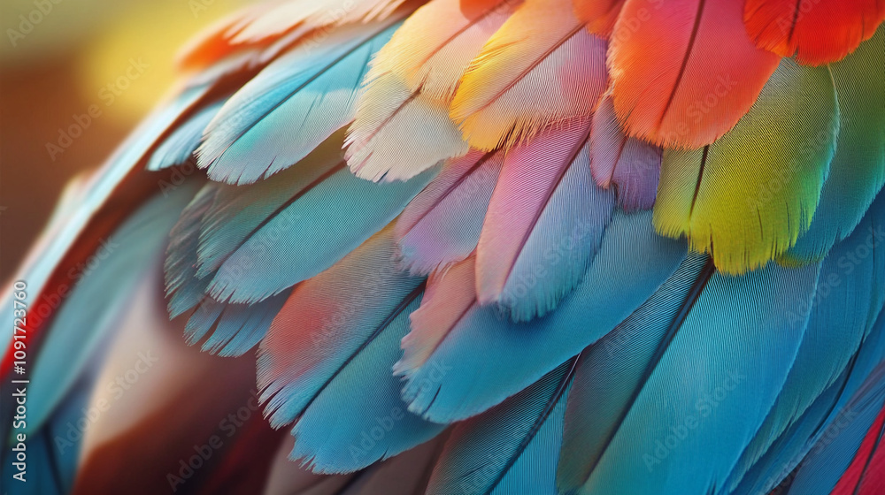 Obraz premium Vibrant bright multicolored beautiful parrot bird feathers close-up.