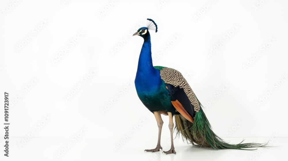 Fototapeta premium Colorful peacock displaying its vibrant feathers in a natural environment