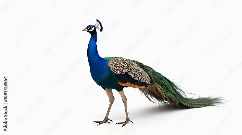 Fototapeta premium Colorful peacock displaying its vibrant feathers in a natural environment