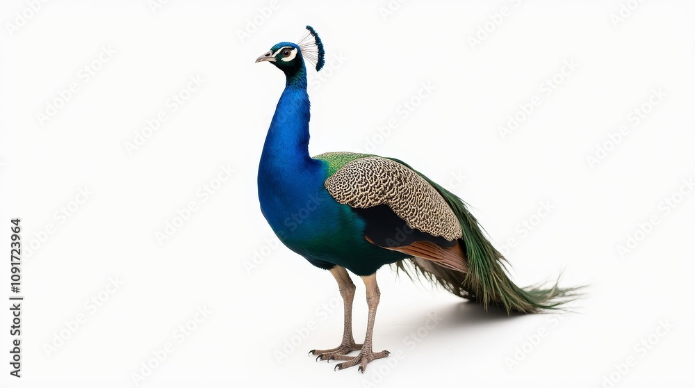 Fototapeta premium Colorful peacock displaying its vibrant feathers in a natural environment