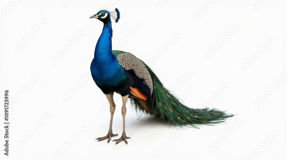 Fototapeta premium Colorful peacock displaying its vibrant feathers in a natural environment