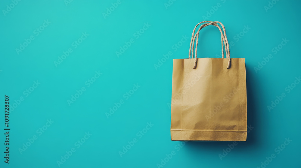 a minimalist design of a paper shopping bag placed on a vibrant blue background, ideal for branding or packaging presentations. a minimalist design of a paper shopping bag placed on a vibrant blue background, ideal for branding or packaging presentations.