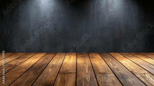 Wallpaper Mural A dimly lit room with wooden flooring and a dark wall, creating an inviting atmosphere for presentations or displays. Torontodigital.ca