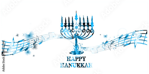 Blue Hanukkah menorah with candles