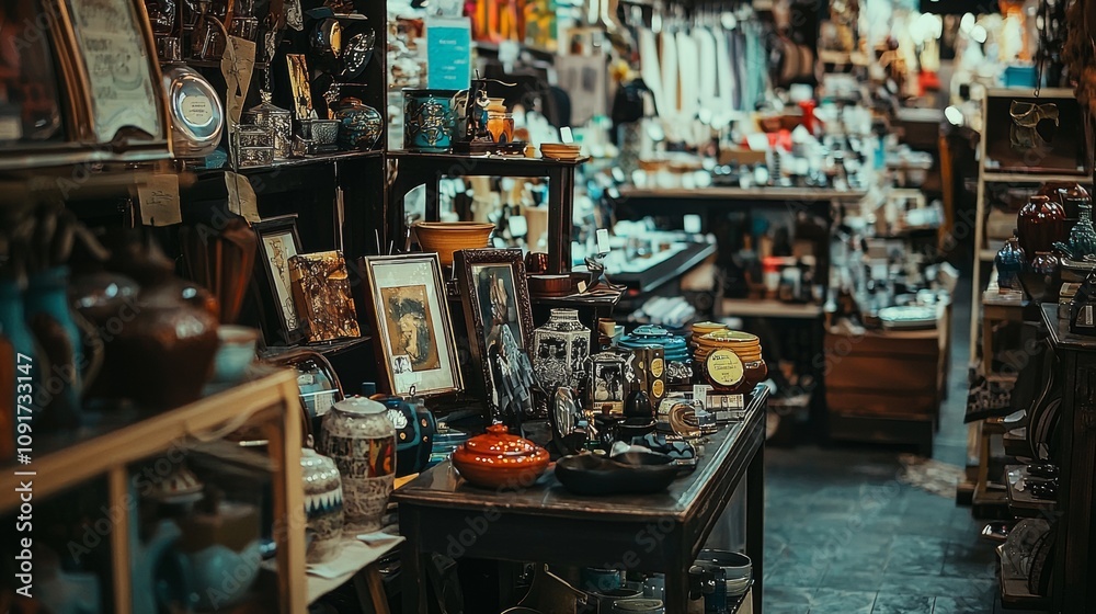 Fototapeta premium Vintage shop interior filled with antique items and collectibles