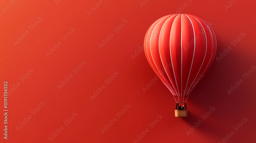 Obraz premium Red hot air balloon floating on a red background with copy space header banner design poster. Floating Hot Airships. Illustration