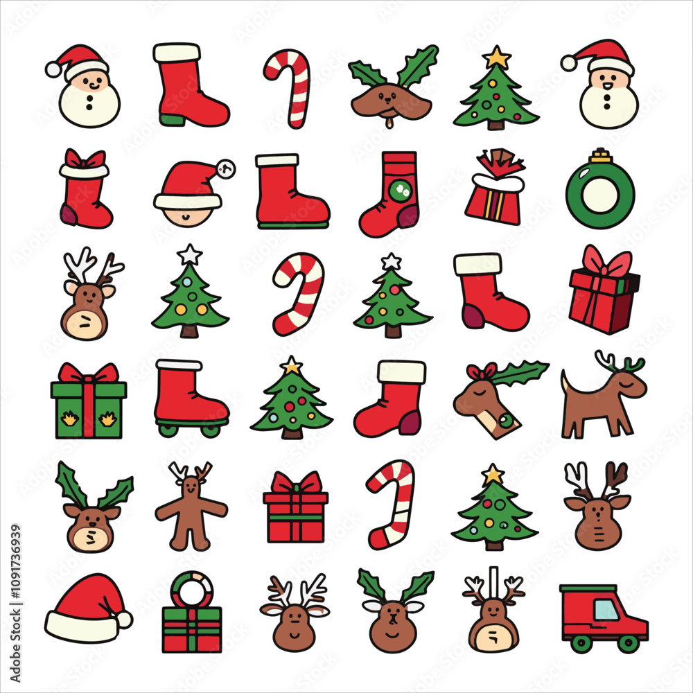 Fototapeta premium Set of christmas elements illustration vector