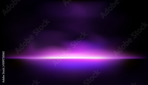 Purple neon light studio backdrop on black background smoke reflecting backlight on wall and floor, dark room excitement and heat, excitement of competition, future and modern technology.