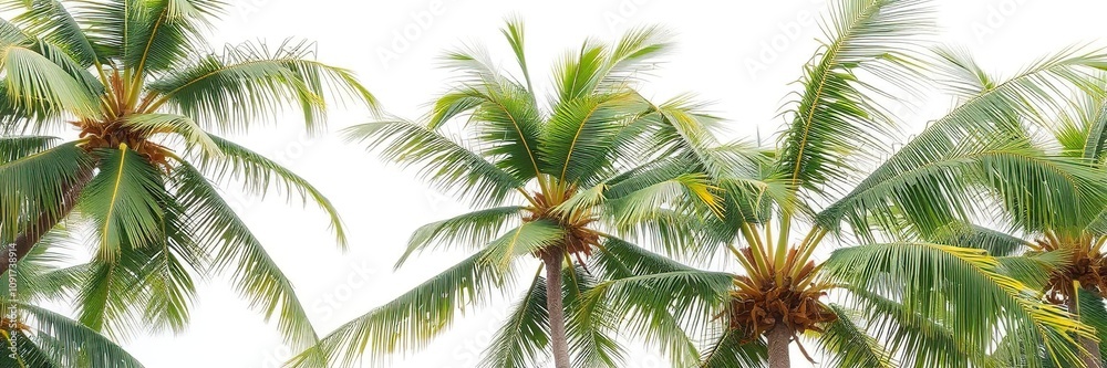 Obraz premium Coconut tree with lush green foliage isolated on white background, white background, plant