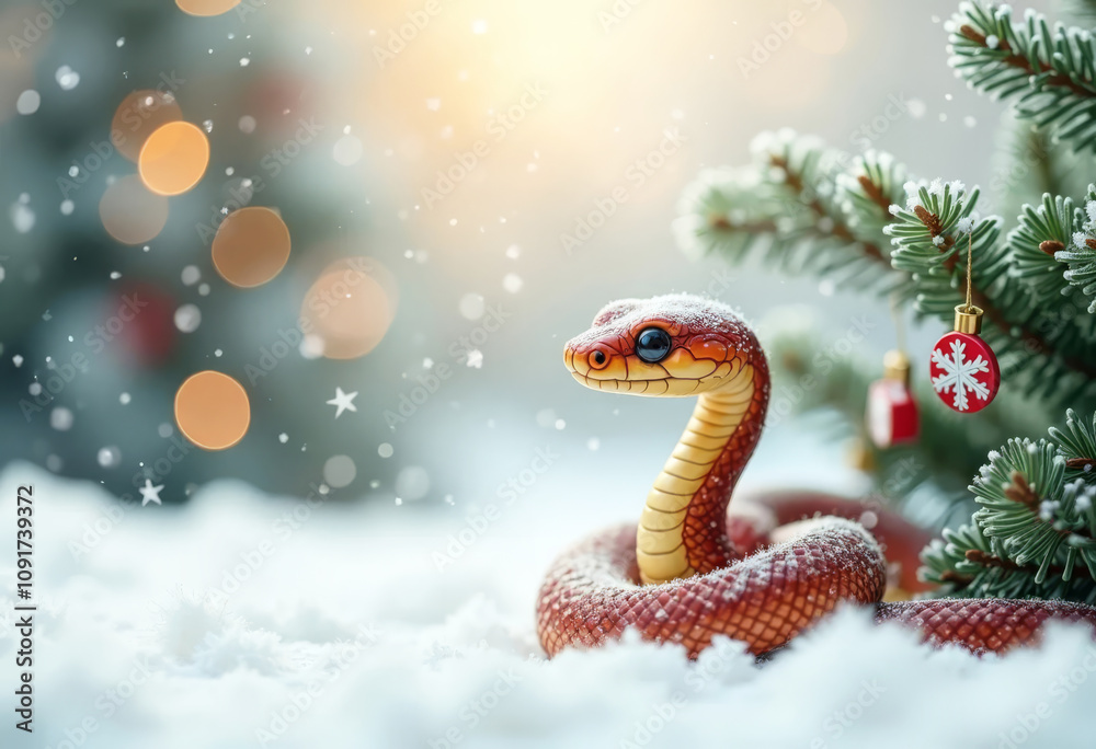Obraz premium Snake in winter wonderland under flickering festive lights