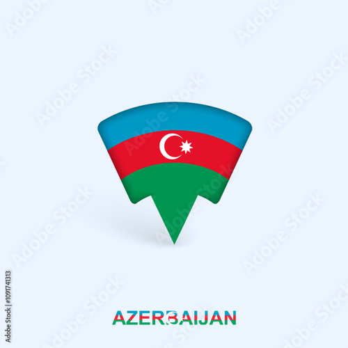 Azerbaijan Flag Map Pointer Design with Shadow.