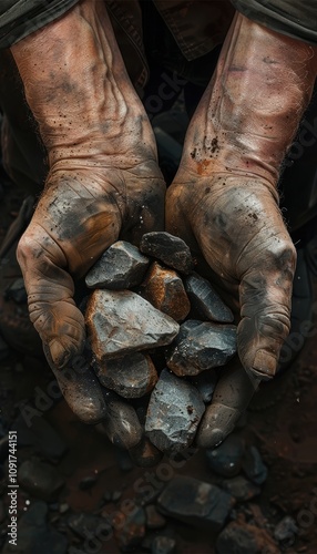 Wallpaper Mural Miner's Hands with Ore Samples: Raw Earth Elements and Industrial Texture for Authenticity Torontodigital.ca