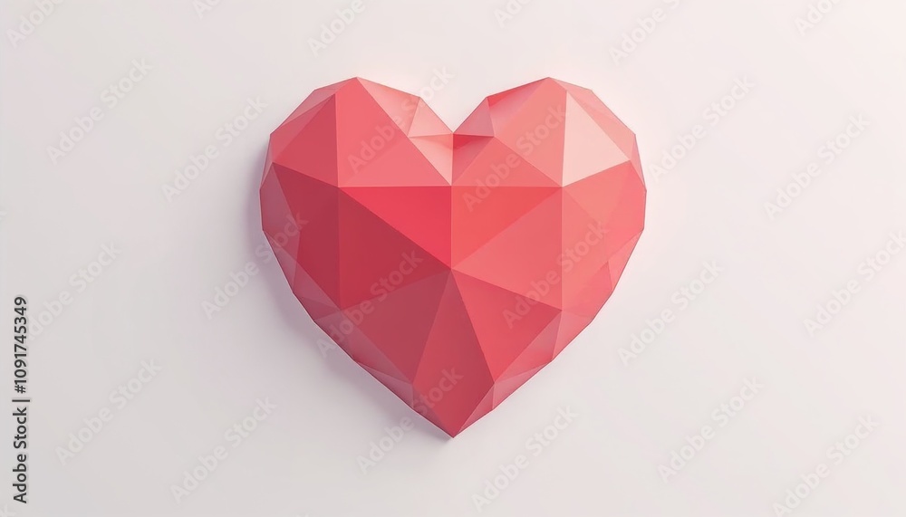 custom made wallpaper toronto digital3D geometric polygon heart model in pink shades on a light background
